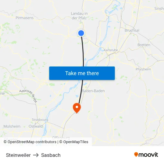 Steinweiler to Sasbach map