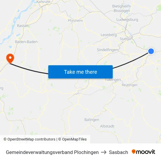 Gemeindeverwaltungsverband Plochingen to Sasbach map