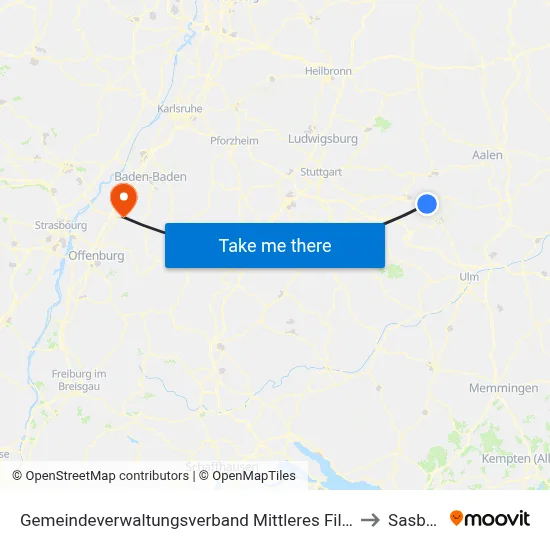 Gemeindeverwaltungsverband Mittleres Fils-Lautertal to Sasbach map