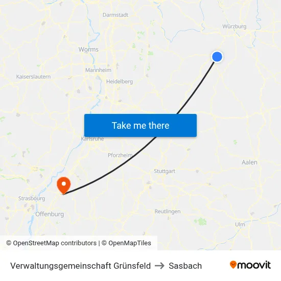 Verwaltungsgemeinschaft Grünsfeld to Sasbach map