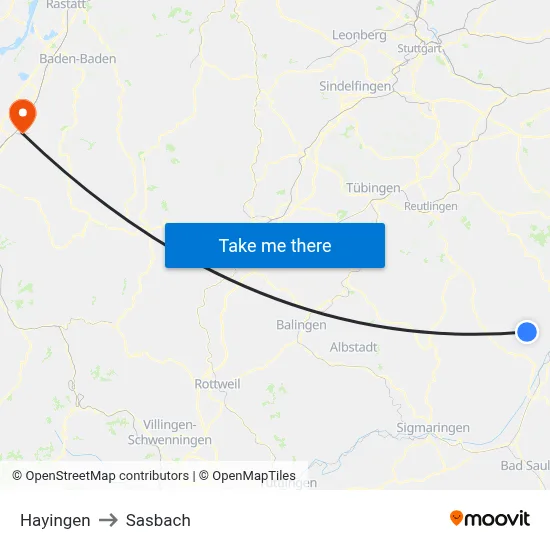 Hayingen to Sasbach map