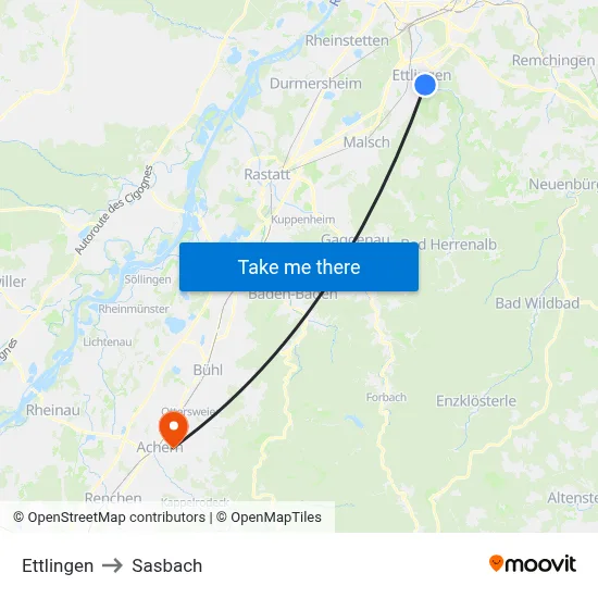Ettlingen to Sasbach map