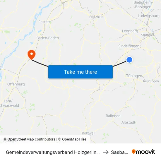 Gemeindeverwaltungsverband Holzgerlingen to Sasbach map
