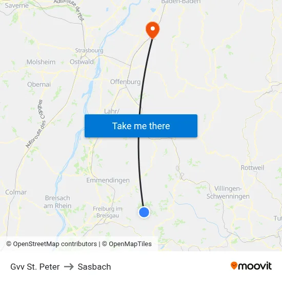 Gvv St. Peter to Sasbach map
