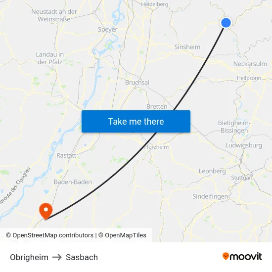 Obrigheim to Sasbach map