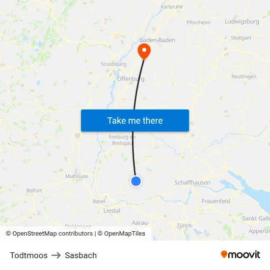 Todtmoos to Sasbach map