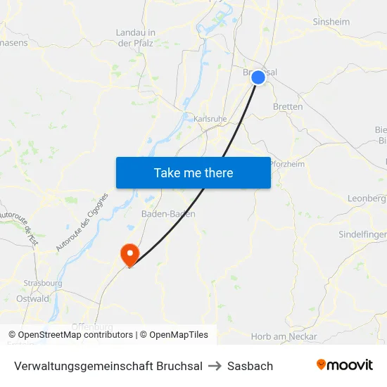 Verwaltungsgemeinschaft Bruchsal to Sasbach map