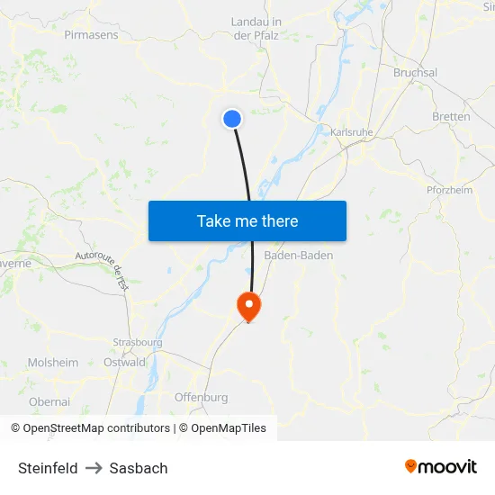 Steinfeld to Sasbach map