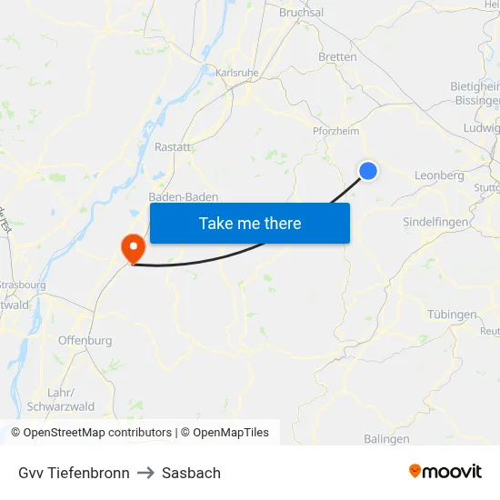 Gvv Tiefenbronn to Sasbach map