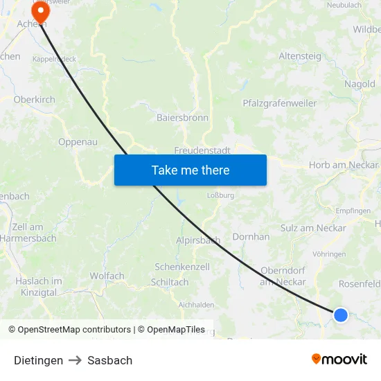 Dietingen to Sasbach map