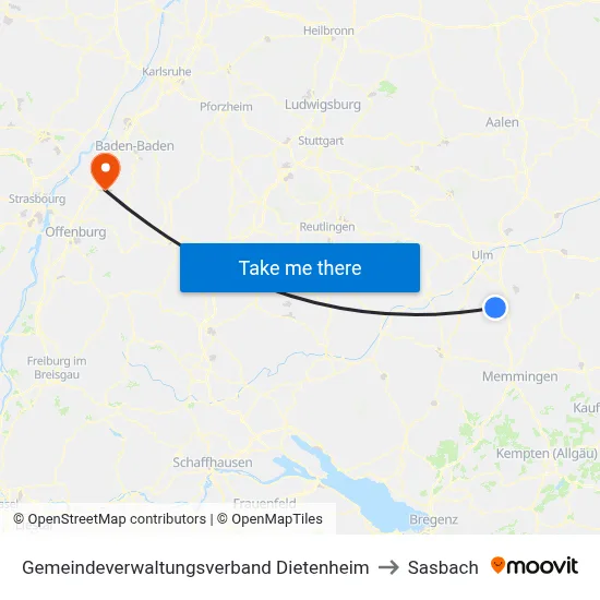 Gemeindeverwaltungsverband Dietenheim to Sasbach map