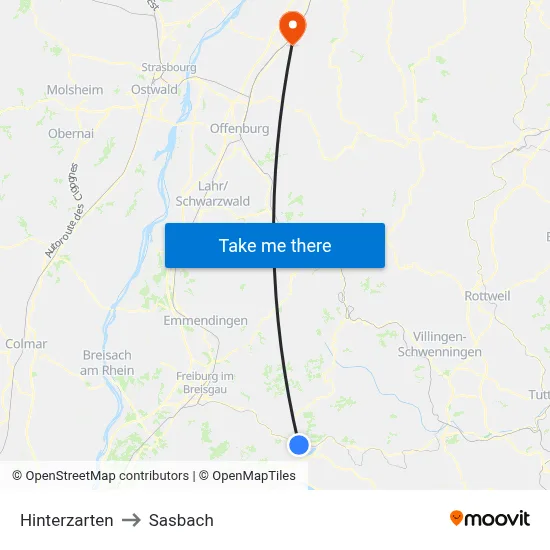 Hinterzarten to Sasbach map