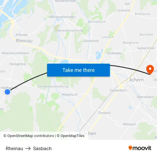 Rheinau to Sasbach map