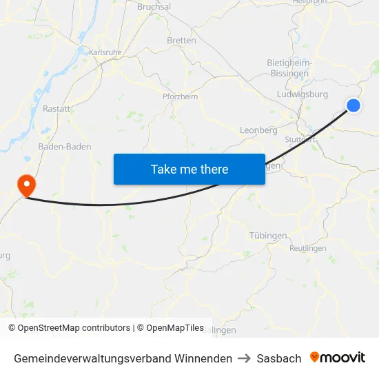 Gemeindeverwaltungsverband Winnenden to Sasbach map