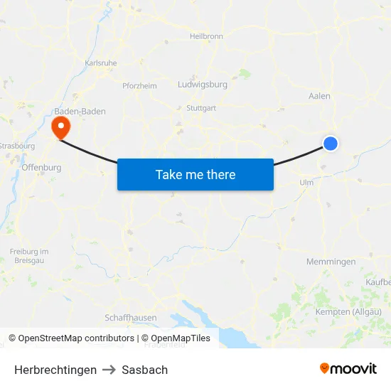 Herbrechtingen to Sasbach map