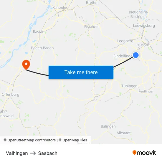 Vaihingen to Sasbach map