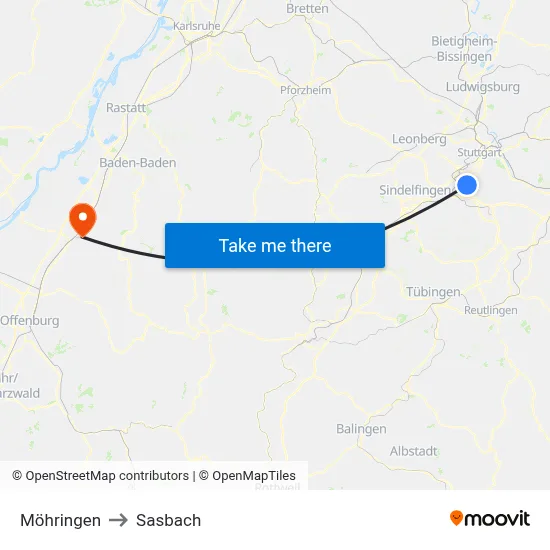 Möhringen to Sasbach map