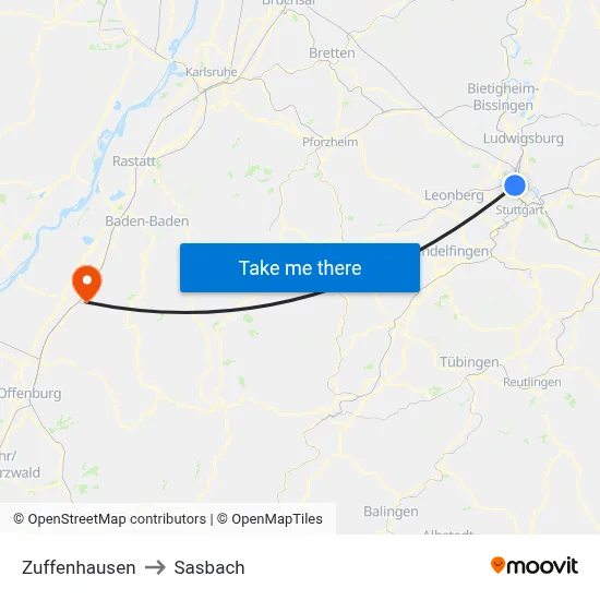 Zuffenhausen to Sasbach map