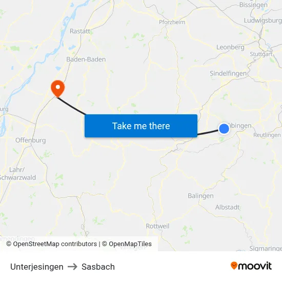 Unterjesingen to Sasbach map