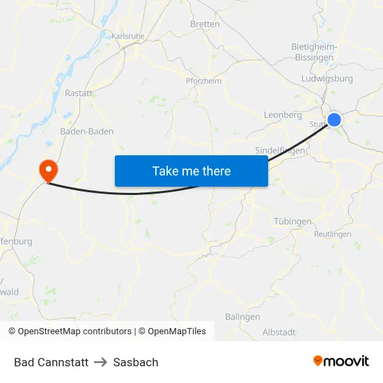 Bad Cannstatt to Sasbach map