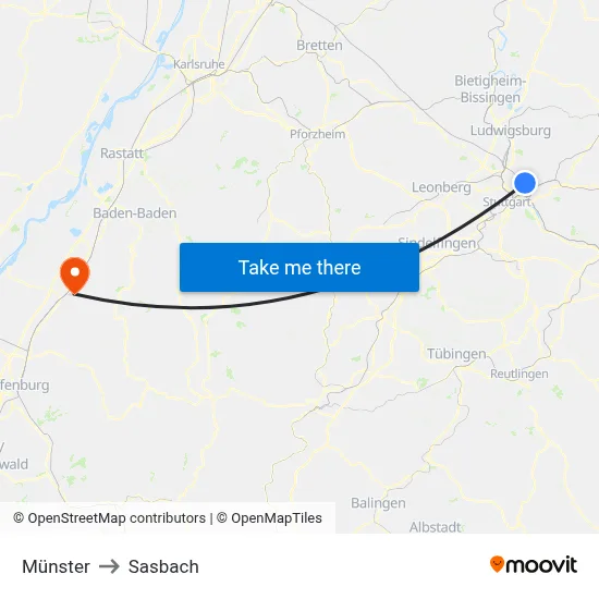Münster to Sasbach map