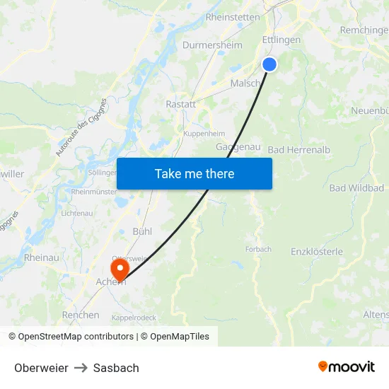 Oberweier to Sasbach map