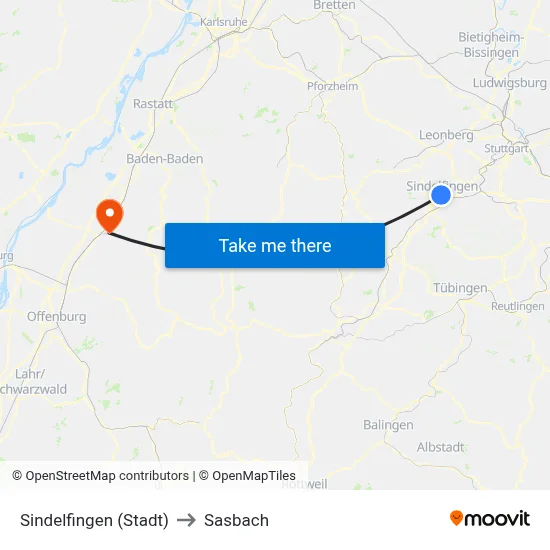 Sindelfingen (Stadt) to Sasbach map