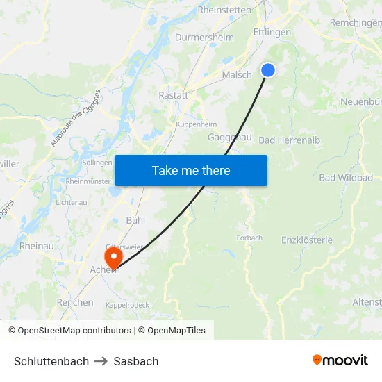 Schluttenbach to Sasbach map