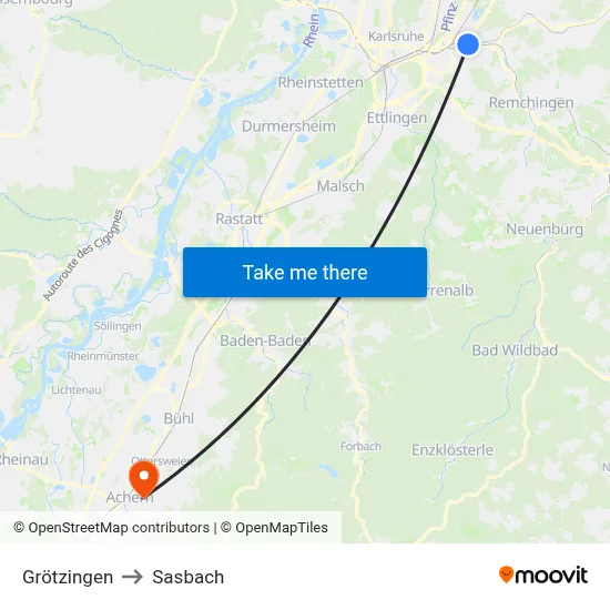 Grötzingen to Sasbach map