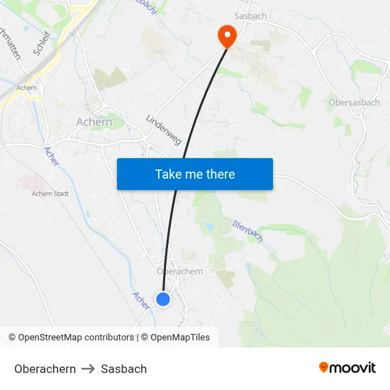 Oberachern to Sasbach map