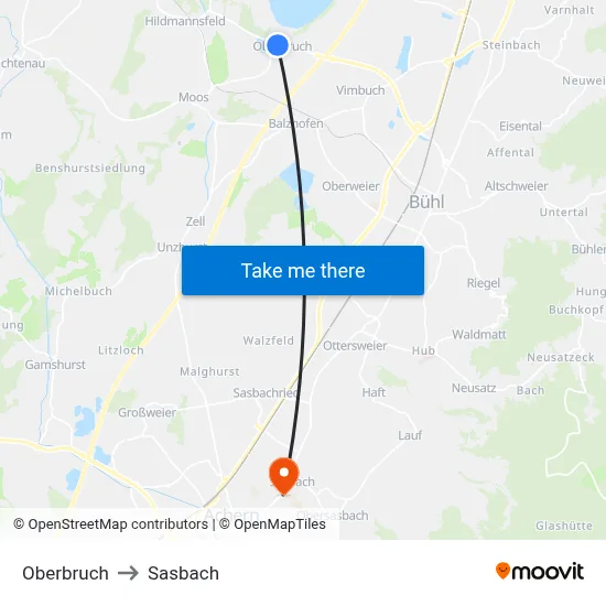 Oberbruch to Sasbach map