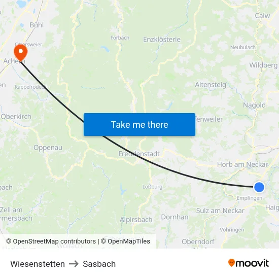 Wiesenstetten to Sasbach map