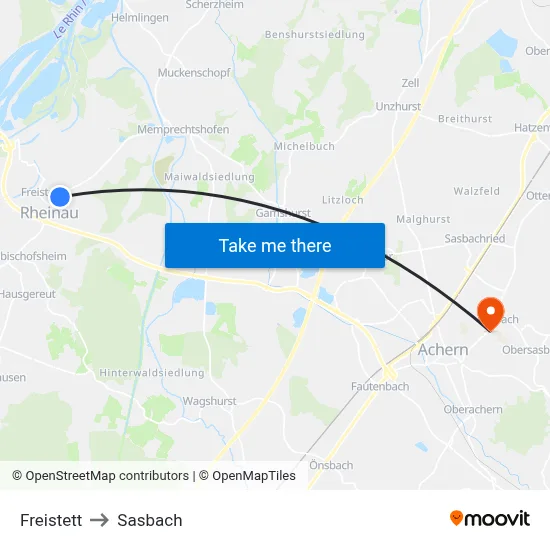 Freistett to Sasbach map