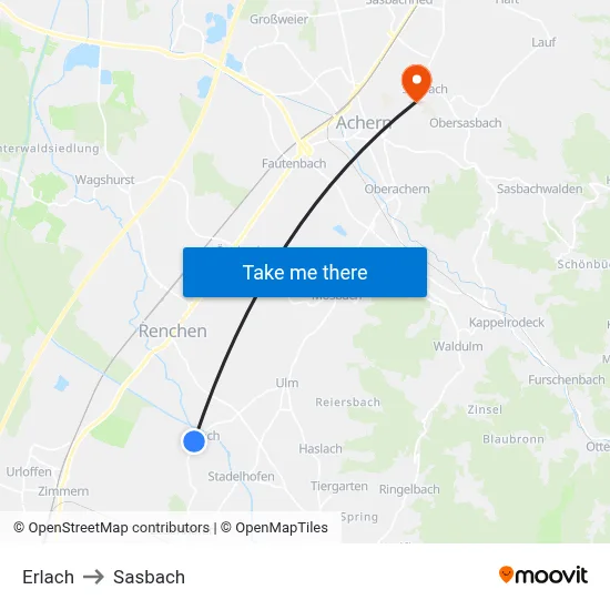 Erlach to Sasbach map