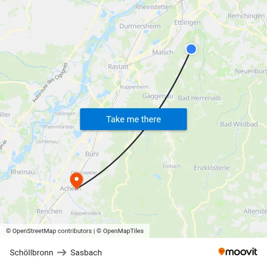 Schöllbronn to Sasbach map