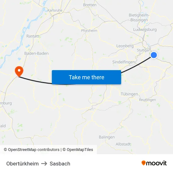 Obertürkheim to Sasbach map