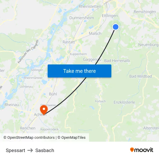 Spessart to Sasbach map