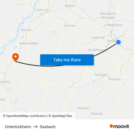 Untertürkheim to Sasbach map