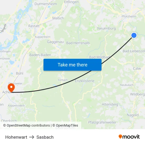 Hohenwart to Sasbach map