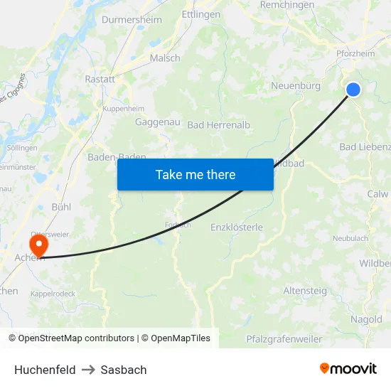 Huchenfeld to Sasbach map