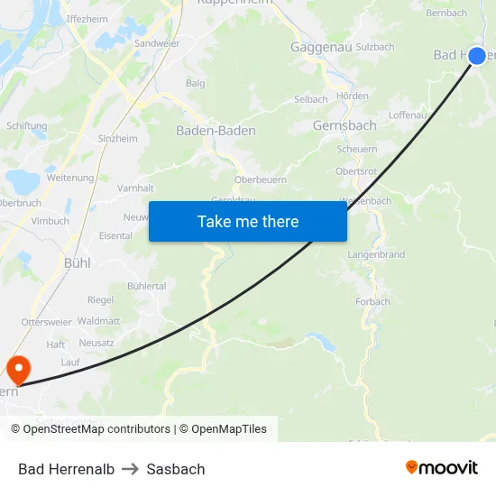Bad Herrenalb to Sasbach map