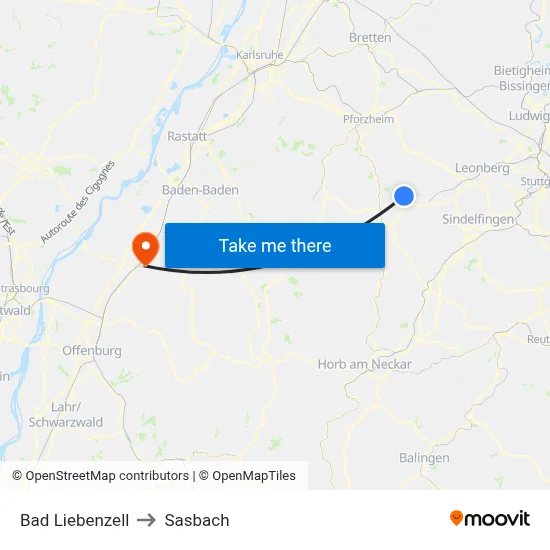 Bad Liebenzell to Sasbach map