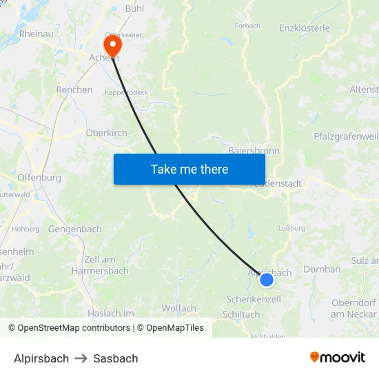 Alpirsbach to Sasbach map
