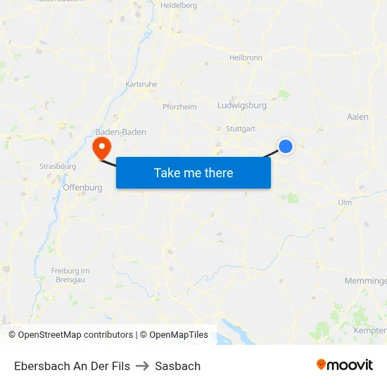 Ebersbach An Der Fils to Sasbach map