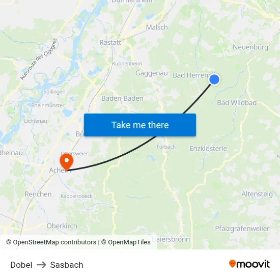 Dobel to Sasbach map