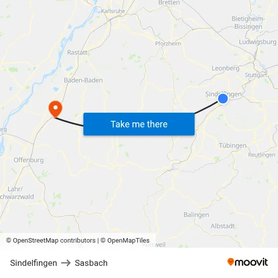 Sindelfingen to Sasbach map