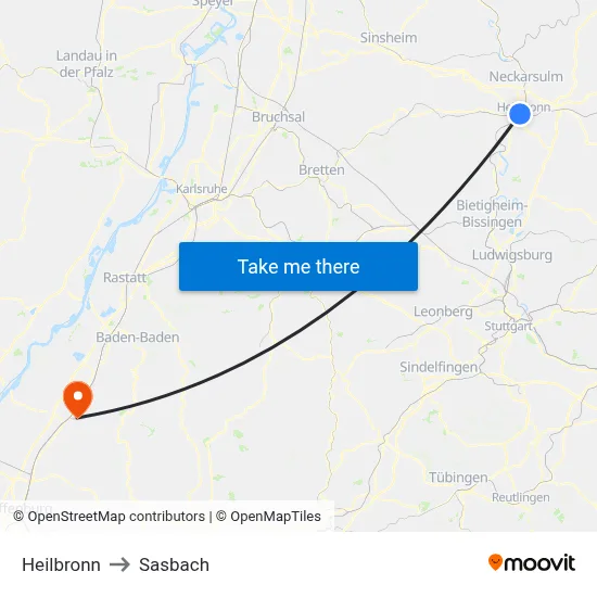 Heilbronn to Sasbach map