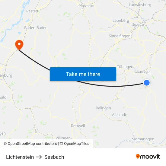 Lichtenstein to Sasbach map