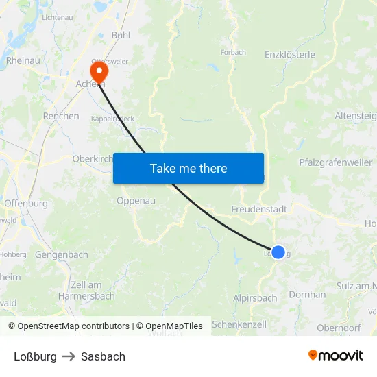 Loßburg to Sasbach map