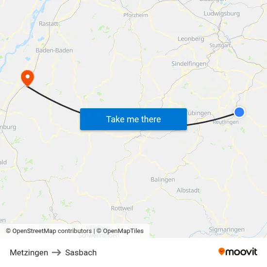 Metzingen to Sasbach map